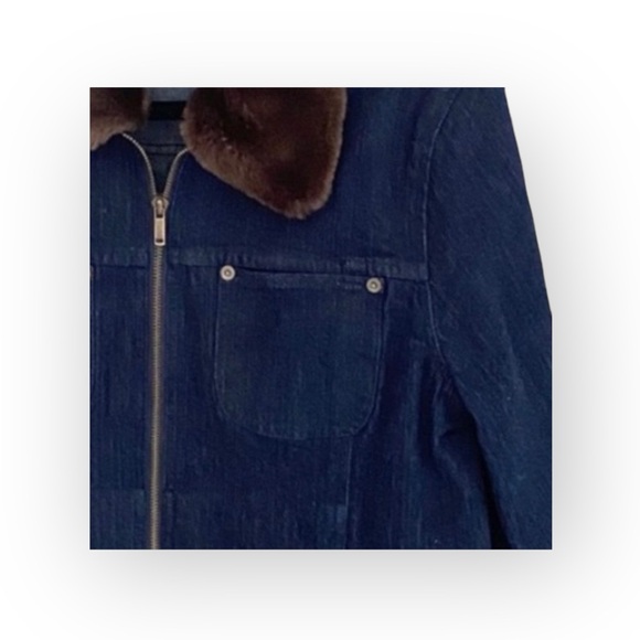 new Saks Fifth Avenue ✦ SFA S5A ✦ Vegan Fur Trim Denim Jacket ✦ Dark Indigo ✦ 10 - Picture 8 of 12